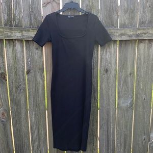 Zara black square cut midi dress